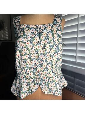 Ciao Lucia Floral Print Sleeveless Peplum Top Womens S Square Neck Button Back